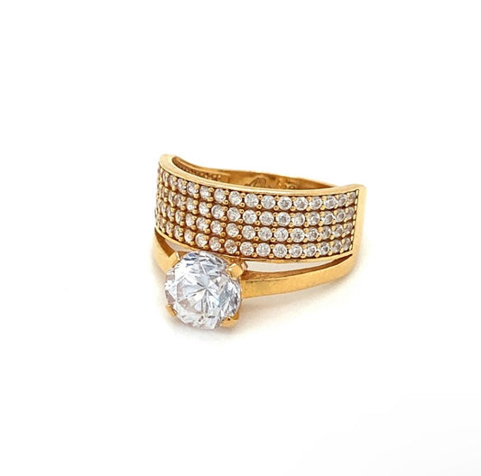 Edelstein Goldring RG.54 22K Gelbgold Zirkonia Steine