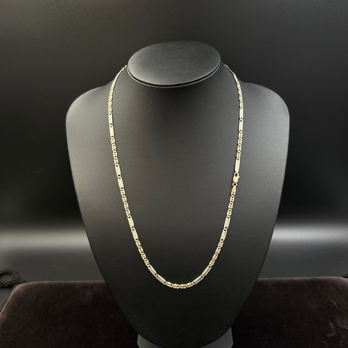 Figarokette Goldkette 55cm x 3,5mm 14K Gelbgold Weißgold