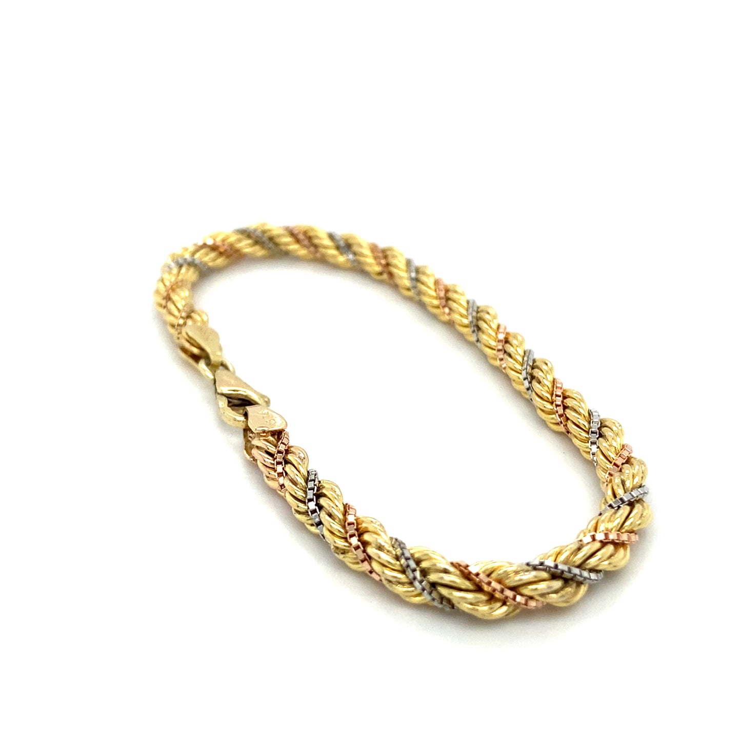 Tricolor Kordel Armband 14Karat 18cm x 5mm Mehrfarbiges Gold