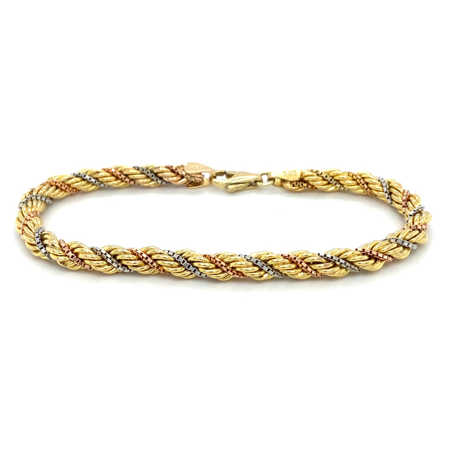 Tricolor Kordel Armband 14Karat 18cm x 5mm Mehrfarbiges Gold