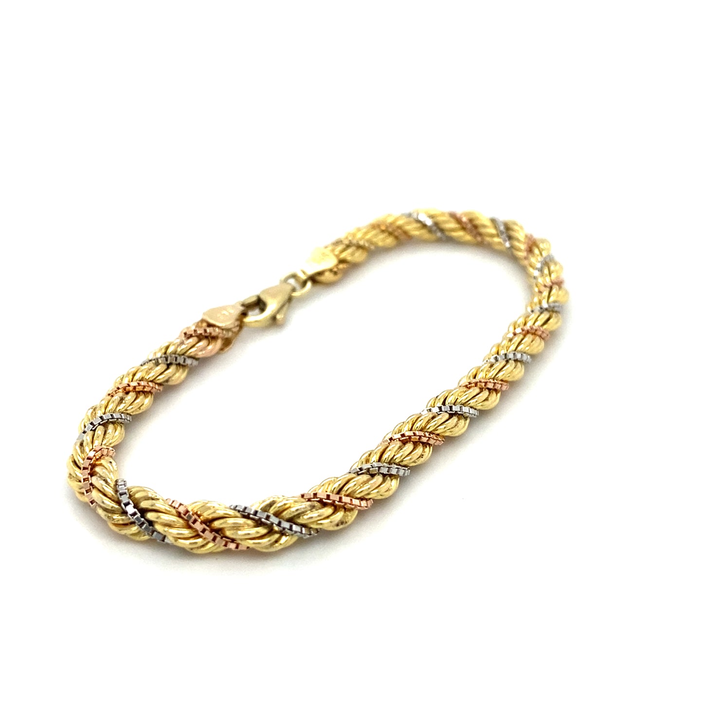 Tricolor Kordel Armband 14Karat 18cm x 5mm Mehrfarbiges Gold