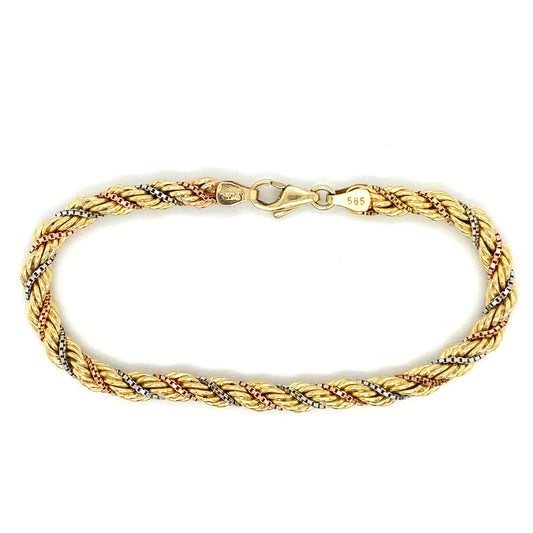 Tricolor Kordel Armband 14Karat 18cm x 5mm Mehrfarbiges Gold