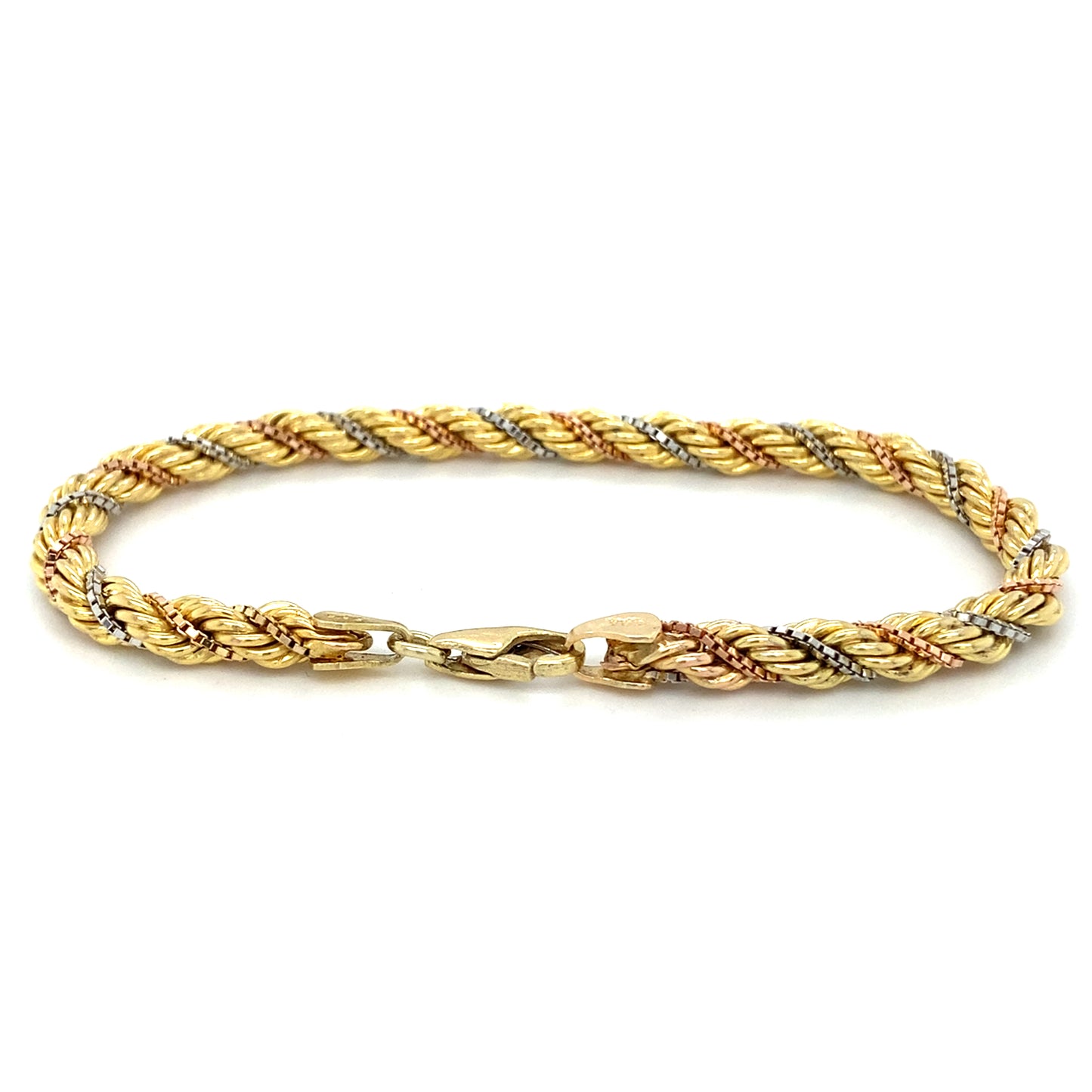 Tricolor Kordel Armband 14Karat 18cm x 5mm Mehrfarbiges Gold